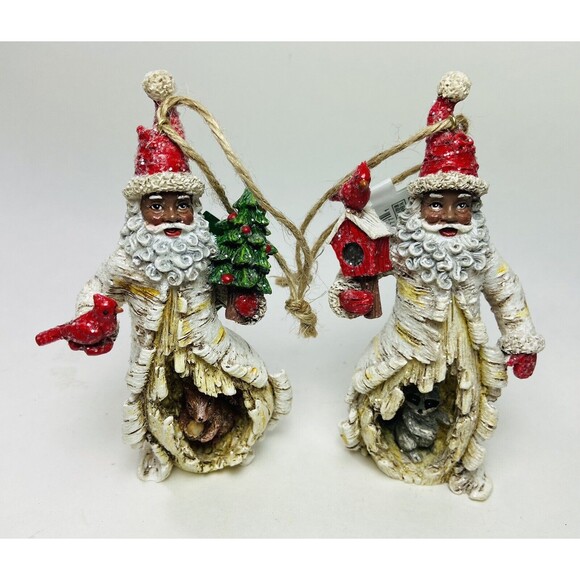Kurt Adler Set of 2 Birch Berry Black Santa W Animal Ornaments Raccoon Squirrel - Picture 3 of 4